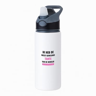 Hacebo® - ik heb de meest geweldige tante van wereld (klopt, deze mok heb ik van haar) waterfles met rietje zwart - de meest geweldigste tante - verjaardagscadeau - verjaardag - cadeau - cadeautje voor tante - water fles - 650ML
