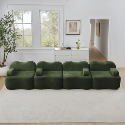 MODFU Modulaire Hoekbank - Zonder Frame En Diepe Zitting - Golvende Vorm - Voor Woonkamer - Fluweel - Groen