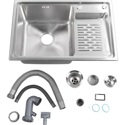 Bovenmontage Spoelbak 304 RVS Inbouwspoelbak Enkele Bak Bassin met Washboard Wasgoed Utility white