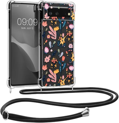 kwmobile telefoonhoesje geschikt voor Google Pixel 6 - Hoesje met telefoonkoord - Back cover voor smartphone - Case in poederroze / geel / transparant