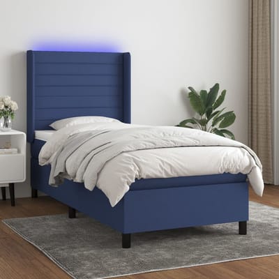 vidaXL - Boxspring - met - matras - en - LED - stof - blauw - 90x200 - cm