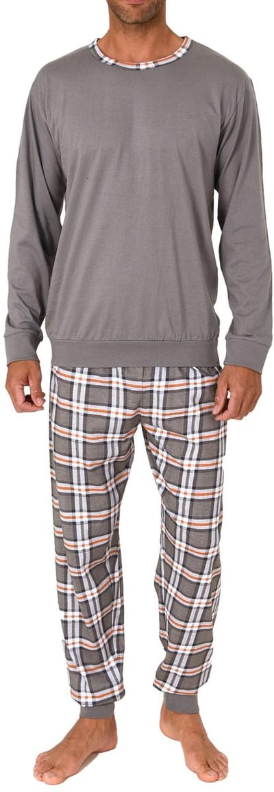 Normann herenpyjama met lange mouwen en geruite jersey broek