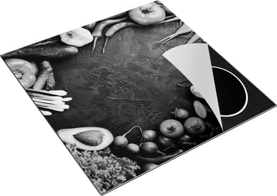 Chefcare Inductie Beschermer Groentes op Zwarte Marmer - Groente - Zwart Wit - 78x78 cm - Afdekplaat Inductie - Kookplaat Beschermer - Inductie Mat