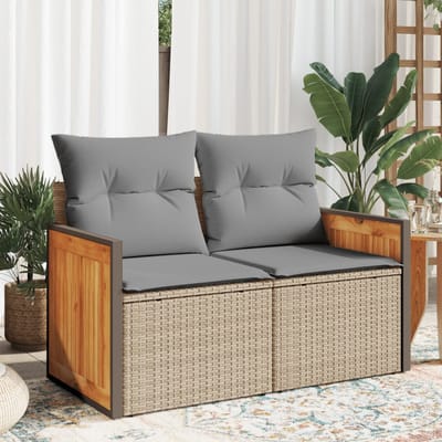 vidaXL - Tuinbank - 2-zits - met - kussens - poly - rattan - beige