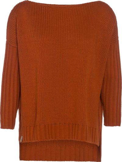 Knit Factory Kylie Gebreide Dames Trui - Trui dames winter - Pullover dames - lange mouw - Wintertrui - Damestrui - Boothals - Terra - Oranje - 36/44