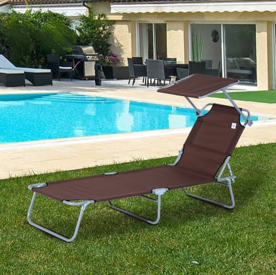 STILVORA Ligbed 187 X 58 X 36 Cm - Inklapbaar Met Verstelbaar Zonnedak - Voor Tuin Terras Balkon Strand En Camping - Oxford Stof Bruin