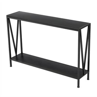 Smalle Consoletafel 109 cm - 2-Laags Sidetable met Plank - Voor Hal & Woonkamer - Zwart