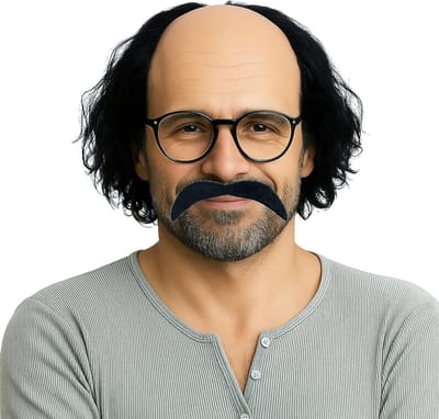 Realistisch Kostuum voor Oude Mannen met Kale Hoed, Zonnebril en Baard - Grappige Halloween Cosplay Accessoire voor Volwassenen, Perfect voor Carnavals en Feestjes
