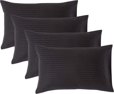 Homescapes Satijn Streep Katoen Kussensloop 50x75 cm – Set van 4 – Zwart – 100% Egyptisch Katoen – Draaddichtheid 330