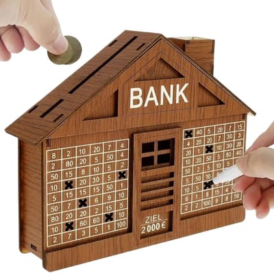 Houten spaardoos - Geldkluis spaardoel - Geld sparen - Met ingebouwde toonbank - 25 x 20 x 55 cm - Lichtbruin
