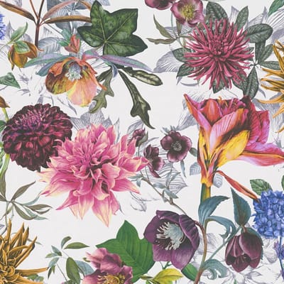 Bloemen behang Profhome 381754-GU glad vliesbehang zonder structuur met bloemmotief mat wit paars groen roze 5,33 m2