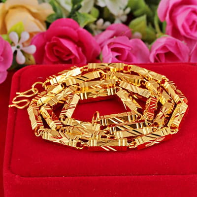Pure Zeshoekige Ketting Verkleurt Niet Zandgouden Ketting Mannelijke Bully Gouden Ketting 24K Vergulde Ketting pink