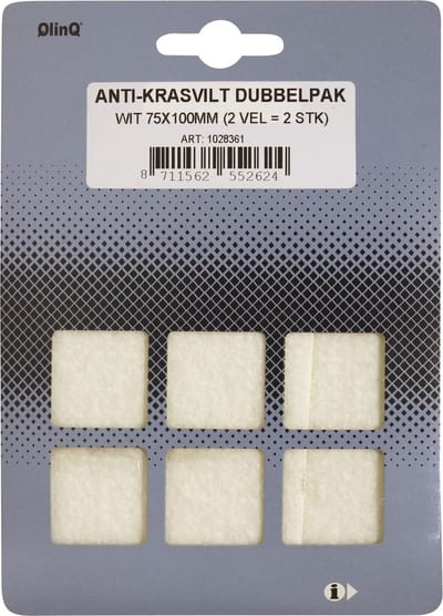 Qlinq Anti-krasvilt - 2x - wit - 75 x 100 mm - rechthoek - zelfklevend - meubel beschermvilt