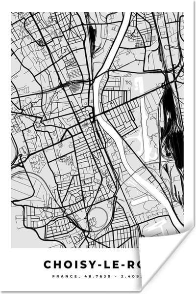 Poster Choisy-le-Roi - Plattegrond - Frankrijk - Kaart - Stadskaart - 120x180 cm XXL