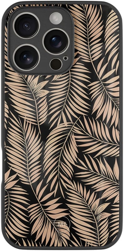 Hoesje geschikt voor iPhone 16 Pro - Palm silhouette - Luxe Hard Case - Natuur - Zwart, Bruin - Mooie Telefoonhoesjes