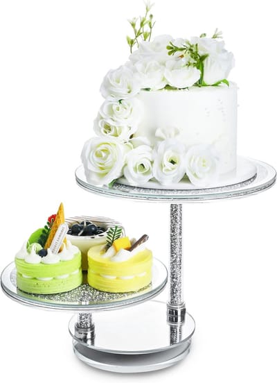 H&D HYALINE & DORA Kristallen Cupcake Stand voor 15 Cupcakes 2 Tier Cupcake Tower gelaagde lade met roterende basis Dessert Stands Cupcake Display Stand voor Verjaardag Afstuderen Baby Shower