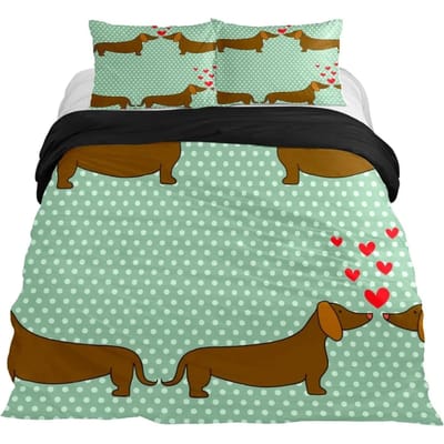 Teckel Dekbedovertrek Set Cartoon Stijl Teckels King Size Beddengoed Set voor Hondenliefhebbers Kinderen Tieners 23 stuks Eenpersoons Dekbedovertrek US Full 200x230cm