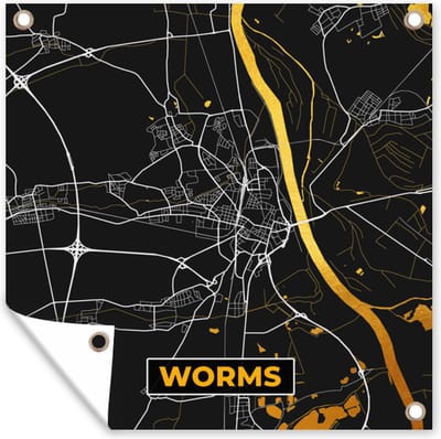 Tuin poster Stadskaart – Kaart – Worms – Gold – Duitsland – Plattegrond - 200x200 cm - Tuindoek