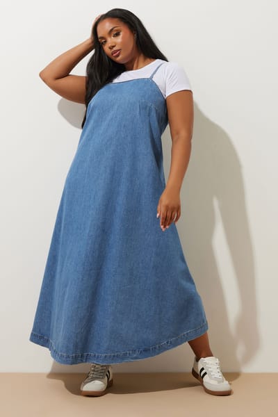 Yours Maxi Denim Jurk Met Camibandjes In Blauw Size 50