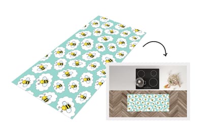 Keukenloper - Loper keuken - Bij - Insecten - Patroon - Groen - 120x50 cm - Keukenloper vinyl