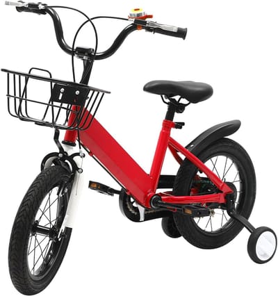 Kinderfiets met steunwielen - Loopfiets - Leren fietsen - Dubbele remmen - 14 inch - Rood