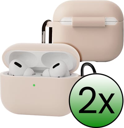 Case - Geschikt voor Apple Airpods Pro 3 - Siliconen Hoes met Clip - Silicone Hoesje Cover - Zand