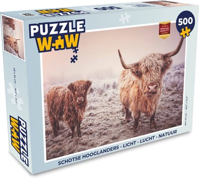 Puzzel Schotse hooglanders - Licht - Lucht - Natuur - Legpuzzel - Puzzel 500 stukjes