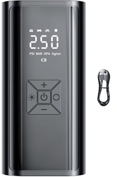 Draadloze bandenpomp, draagbaar, 150 PSI, met bandenspanningsmeter, LED-display, LED-verlichting en automatische uitschakeling, voor auto's, motoren, ballen, 216 oplaadbaar, draadloze versie