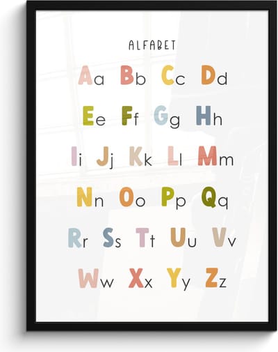 Poster in lijst - Fotolijst 60x80 cm - Posters - Alfabet - Educatief - Kleuren - Letters leren voor kinderen - Posterlijst zwart - Kamer decoratie - Wanddecoratie kinderkamer - Muurdecoratie babykamer