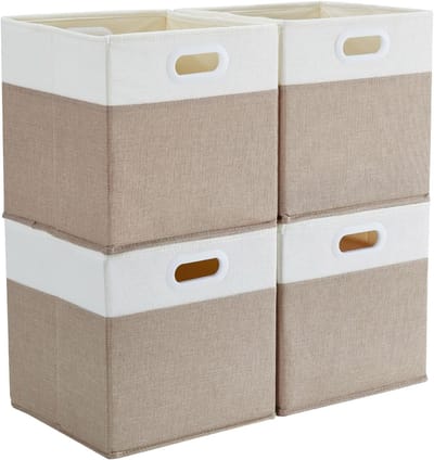 Famanu – Stoffen opbergkubussen set van 4 - 30x30x30 cm - opbergmanden voor kleding en - licht khaki crème wit