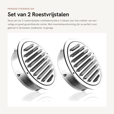 Dailygoods- Ventilatierooster 100 mm - Afsluitrooster - Ronde Ventilatierooster - Insectenbescherming - Roestvrij Staal - 2 Stuks - Duurzaam Materiaal - Afvoerrooster