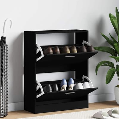 vidaXL - Schoenenkast - 63x24x81 - cm - bewerkt - hout - zwart