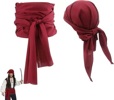 Piratenkostuum Accessoireset met Sjerp en Bandana voor Halloween en Carnaval, Geschikt voor Volwassenen en Kinderen, Donkerrood, Perfect voor Feestjes en Themapartijen
