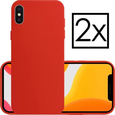 Hoesje - 2 Stuks - Geschikt voor Apple iPhone X - Sterk & Shockproof - Case Siliconen - Back Cover - Telefoon Hoes - Rood