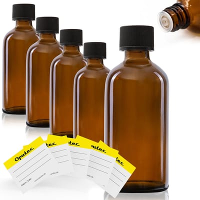 Oputec 5 x 100ml druppelflesjes – bruine apothekersflesjes met druppelinzet & etiketten – lekvrij & kindveilig