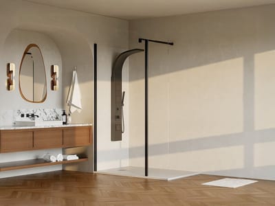 Vente-unique Inloopdouchewand met draaibaar paneel - Mat zwart - 6 mm glas - 40x200 cm - DAREN
