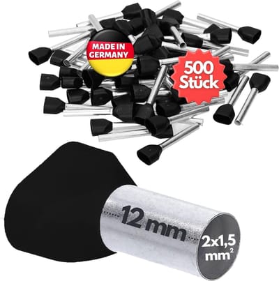 500 stuks Kalitec AET1512SW dubbele adereindhulzen geïsoleerd 2x1,5mm² 12mm lang zwart I Made in Germany I Industriële kwaliteit