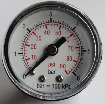 K&W Manometer 40 mm diameter 0-6 bar met 1/8" achter aansluiting geschikt voor luchtdruk