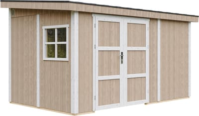 Timbela M939B-TERRA BROWN - LP SmartSide Tuinhuis op houtbasis - 8,68 m² - 248x412xH231 cm - zonder vloer en zijwand (totaal 3 wanden) met verf