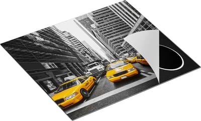 Chefcare Inductie Beschermer New York Gele Taxi's - Zwart Wit - 60x50 cm - Afdekplaat Inductie - Kookplaat Beschermer - Inductie Mat