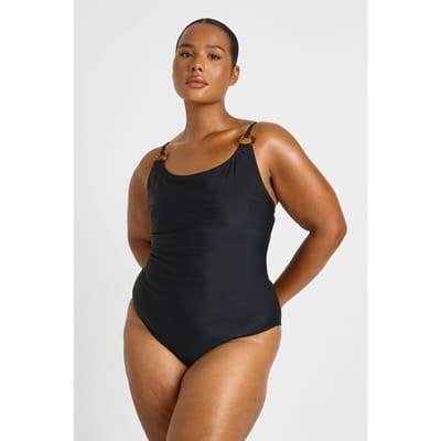 boohoo Dames Plus Badpak Met Trim Detail En Ronde Hals | Zwart | Maat: 50