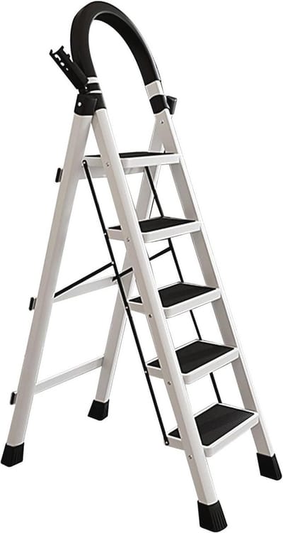 Klapladder Opstapje - Huishoudtrap Leuning - Veilig Klussen - Antislip Treden - 5 Treden - Zwart