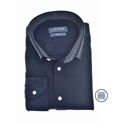 Ledûb Overhemd Tricot Contrast Collar Donker Blauw / male