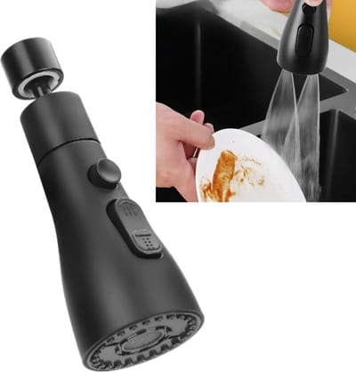 Verlengstuk voor keukenkraan - Draaibare sproeier met drie functies - Vervangende sproeikop voor keukenkraan - Mechanische armkraanaansluiting - 5*5*14,5 cm - Voor het reinigen van de keukengootsteen - Zwart
