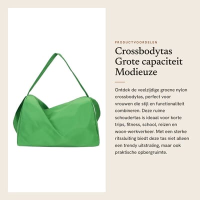 Dailygoods- Crossbodytas grote capaciteit - Duurzame nylon tas - Modieuze schoudertas dames - Ideaal voor school/reizen - Ruime afmetingen 40x26x23 cm - Veilige ritssluiting