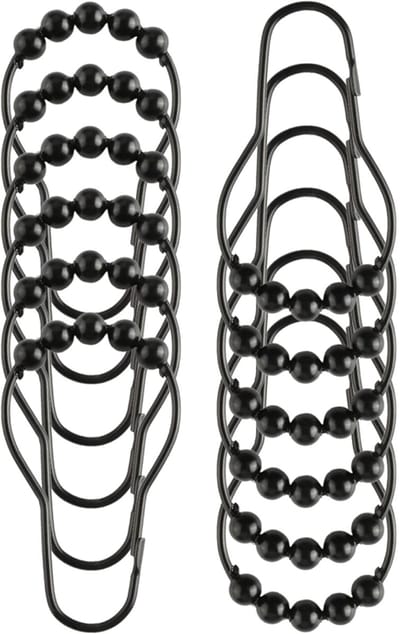 12 stuks - Douchegordijn Ringen - Gordijnringen - Gordijnhaken - Douchegordijnringen - Douchegordijnhaken - RVS - matzwart - 7*4 cm - voor douchestangen gordijnen - voor Douchegordijnroede diameter ≤40mm