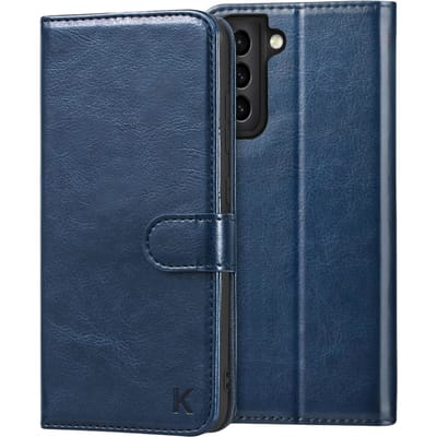 Flip Protection Case voor Samsung Galaxy S21 Leren portemonnee Marineblauw telefoonhoesje, magnetische kaarthoes, hoesje van eco-leer, Samsung S21 accessoireshoesje, smartphonehoesje portemonnee
