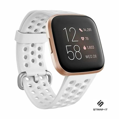 Siliconen Smartwatch bandje - Geschikt voor Fitbit Versa / Versa 2 siliconen bandje met gaatjes - wit - Strap-it Horlogeband / Polsband / Armband - Maat: Maat S