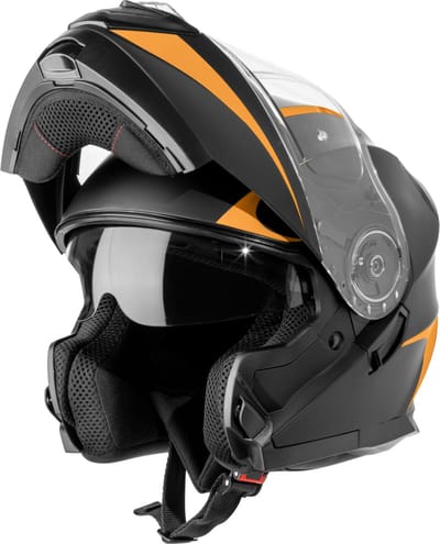 VINZ Busan Systeemhelm met Zonnevizier - Scooterhelm & Motorhelm & Brommerhelm - ECE 22.06 goedgekeurd - Oranje - S