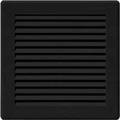 Zwarte luchtontluchtingsroosterafdekkingen 150 x 150 mm met anti-insectengaas en schroefdoppen